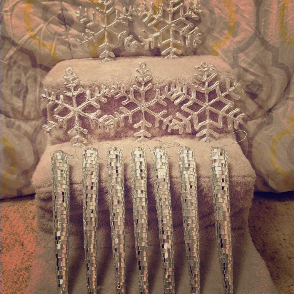 Silver Disco Icicle & Snowflake Ornaments